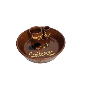 Vintage Hand-painted Ceramic Terracotta Appetizer Olive Serving Bowl Dish 6"